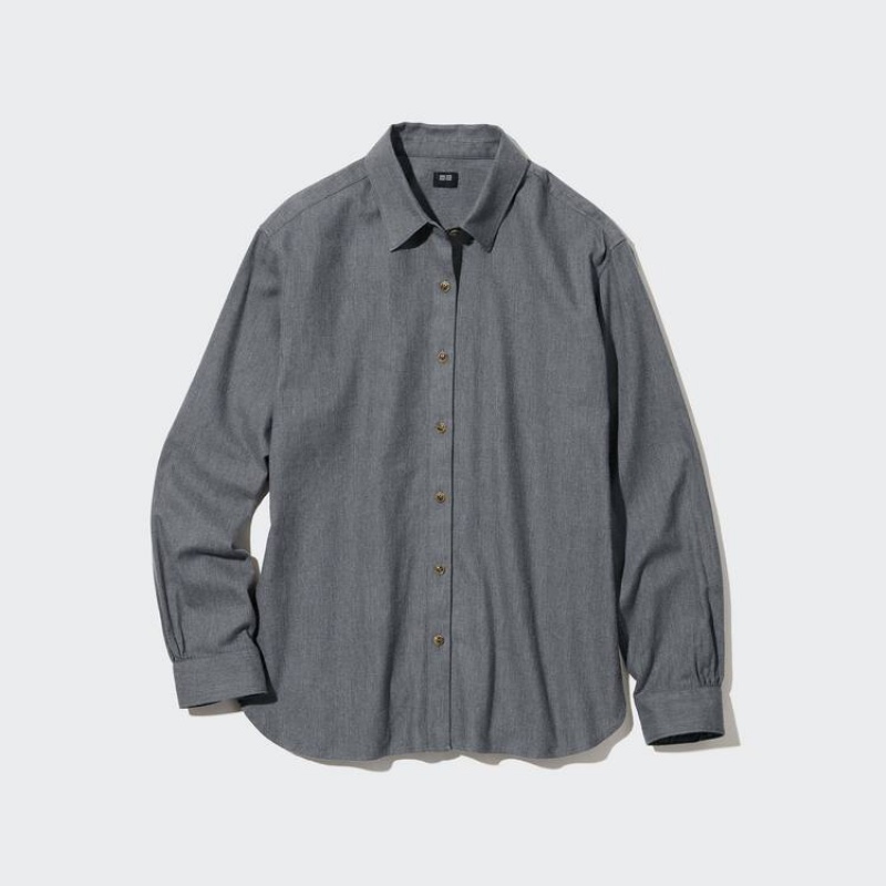 Uniqlo Soft Brushed Long Sleeved Camicie Grigie | XCFZBE305