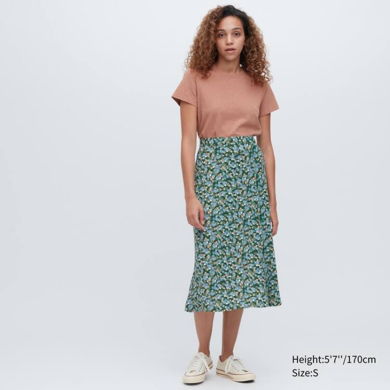 Uniqlo Split Hem Printed Midi Gonne Verdi | HFLIOM062