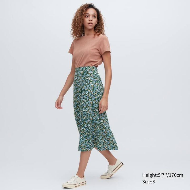 Uniqlo Split Hem Printed Midi Gonne Verdi | HFLIOM062