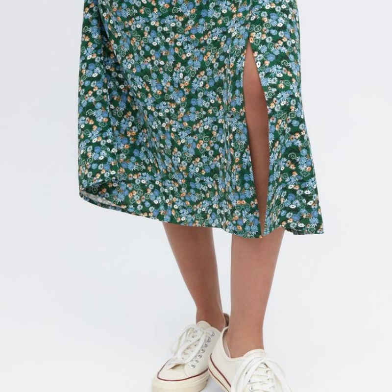 Uniqlo Split Hem Printed Midi Gonne Verdi | HFLIOM062