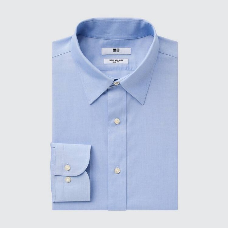 Uniqlo Super Non-iron Slim Fit (2020 Season) Camicie Blu Chiaro | XCOPDT359