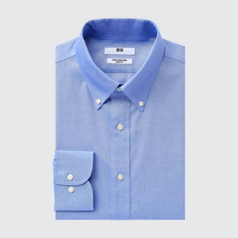 Uniqlo Super Non-iron Slim Fit (Button-down Collar) Camicie Blu | EPLIMY290