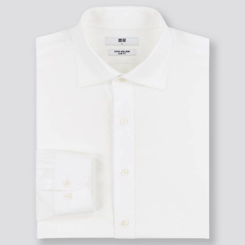 Uniqlo Super Non-iron Slim Fit (Semi-cutaway Collar) (2021 Season) Camicie Bianche | ARZTUS750