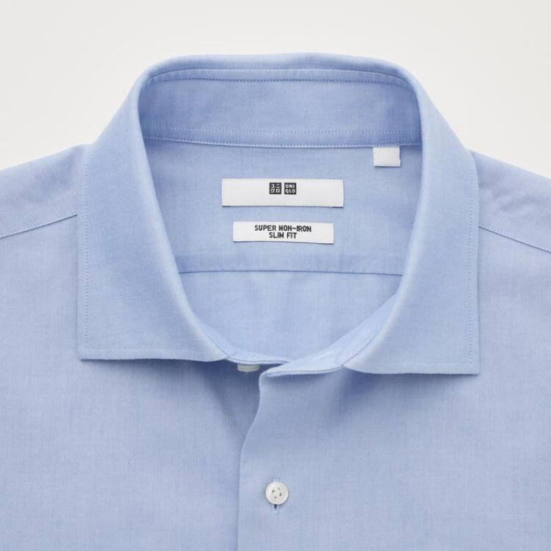 Uniqlo Super Non-iron Slim Fit (Semi-cutaway Collar) Camicie Blu Chiaro | JQRFSH980