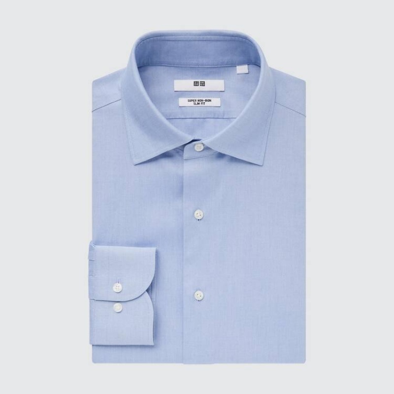 Uniqlo Super Non-iron Slim Fit (Semi-cutaway Collar) Camicie Blu Chiaro | JQRFSH980