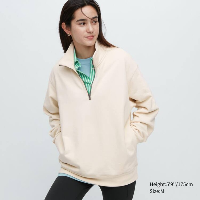 Uniqlo Sweat Half-zipped Pullover Felpe Beige | ELJYUW468