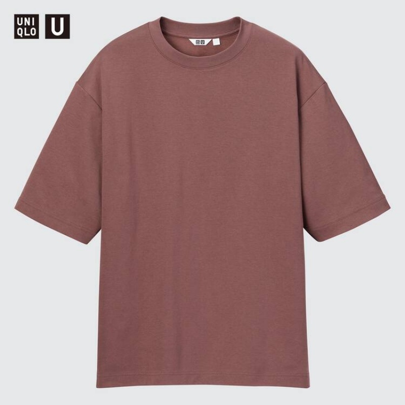 Uniqlo U Airism Cotone Crew Neck Oversized Magliette Bordeaux | SYIUJH034