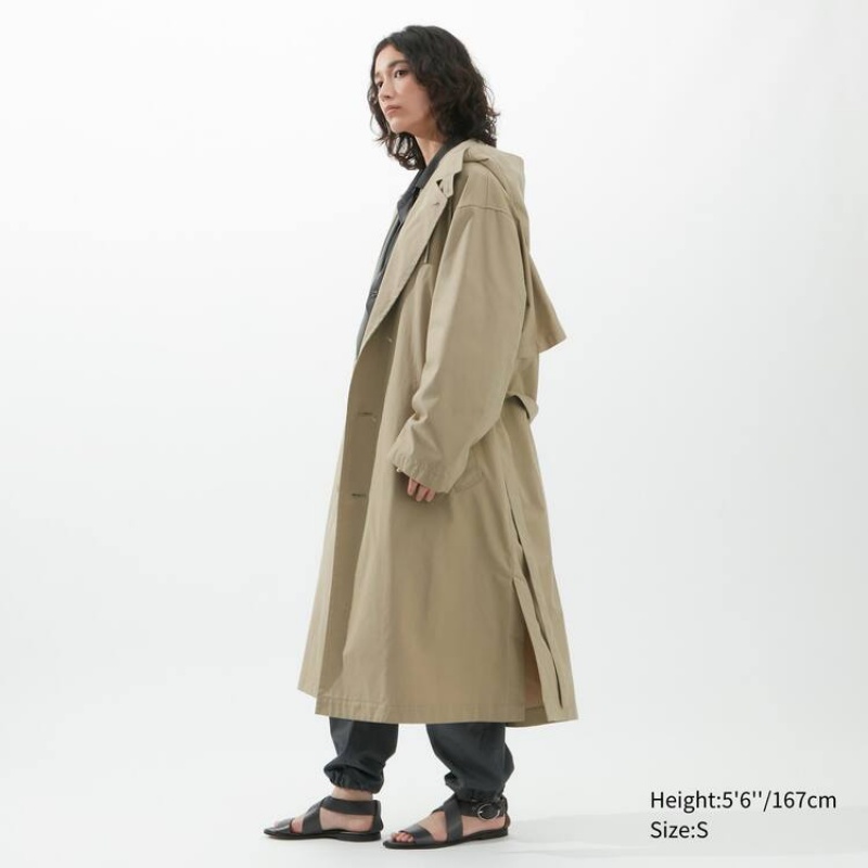 Uniqlo U Con Cappuccio Long Cappotti Khaki | XWVPLT952