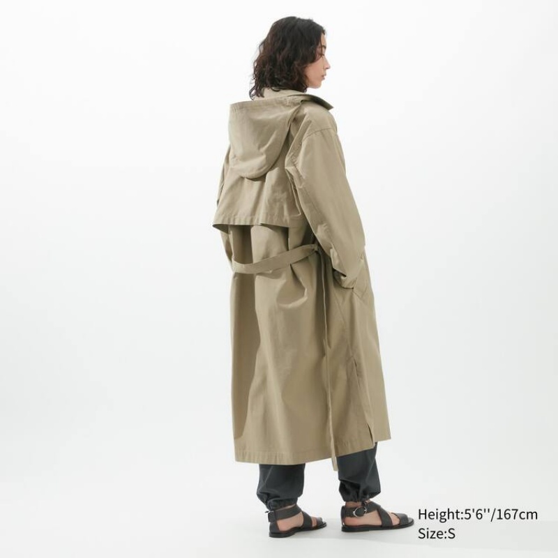 Uniqlo U Con Cappuccio Long Cappotti Khaki | XWVPLT952