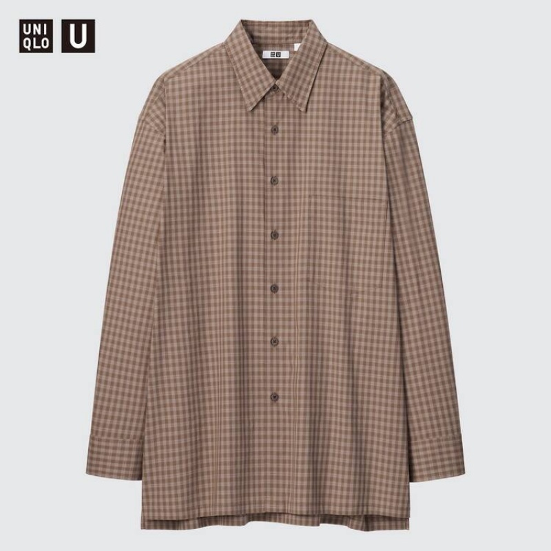 Uniqlo U Oversized Checked Casual Camicie Grigie | UBQZIO402