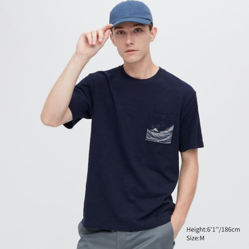 Uniqlo Ukiyo-e Archive Ut Grafica Magliette Blu Marino | JGXFEK048