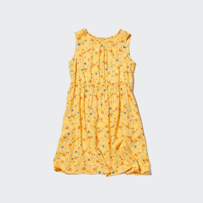 Uniqlo Viscose Flower Printed Senza Maniche Vestito Ragazza Gialle | CBXDHV029