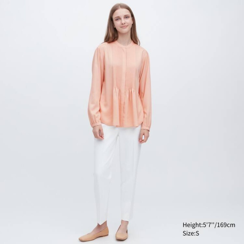 Uniqlo Viscose Pintucked Long Sleeved Camicetta Corallo | JQLPNG491