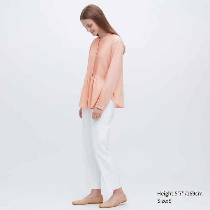 Uniqlo Viscose Pintucked Long Sleeved Camicetta Corallo | JQLPNG491