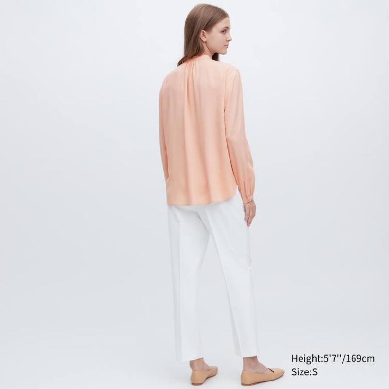 Uniqlo Viscose Pintucked Long Sleeved Camicetta Corallo | JQLPNG491