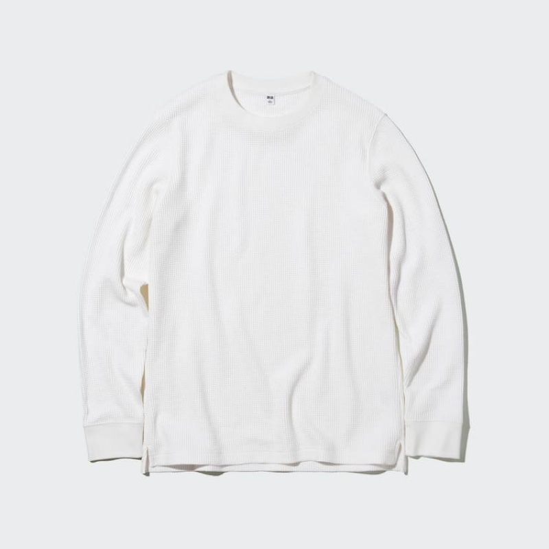 Uniqlo Waffle Crew Neck Long Sleeved Magliette Bianche | OPCQSU671