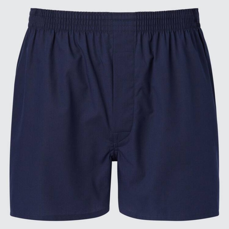 Uniqlo Woven Broadcloth Boxer Biancheria Intima Blu Marino | MAEONS072