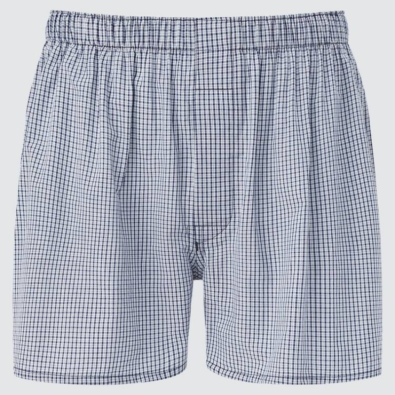 Uniqlo Woven Checked Boxer Biancheria Intima Blu Marino | NJSRBC760