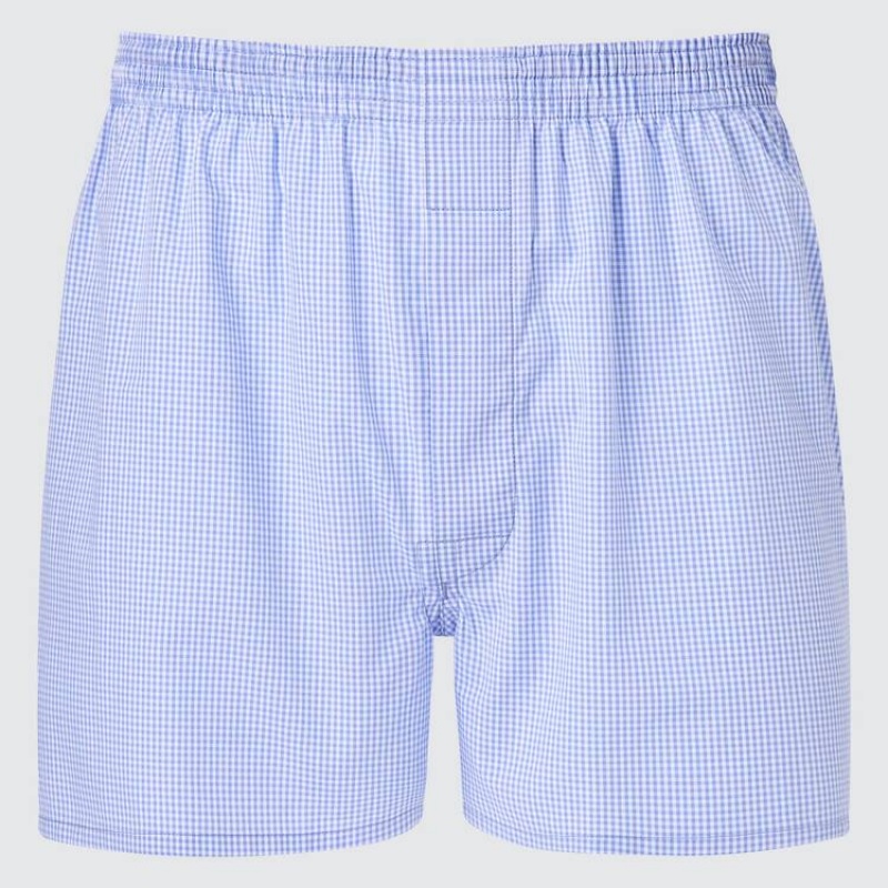 Uniqlo Woven Gingham Checked Boxer Biancheria Intima Blu | KOWGCV861